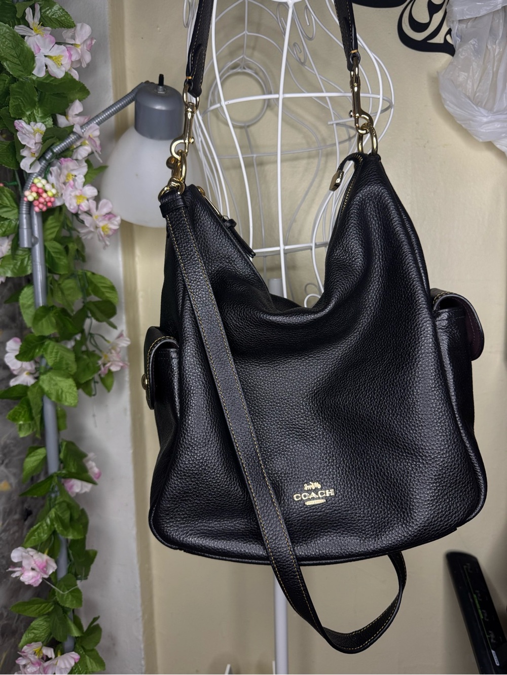 NWOT COACH Pennie Black Pebbled Leather Hobo Bag